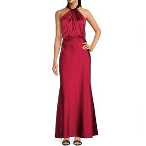 Alex Marie Elegant Wine Halter Maxi Dress